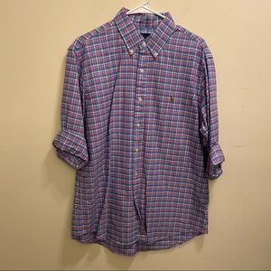 Polo Ralph Lauren Blue Pink Plaid Shirt Large EUC